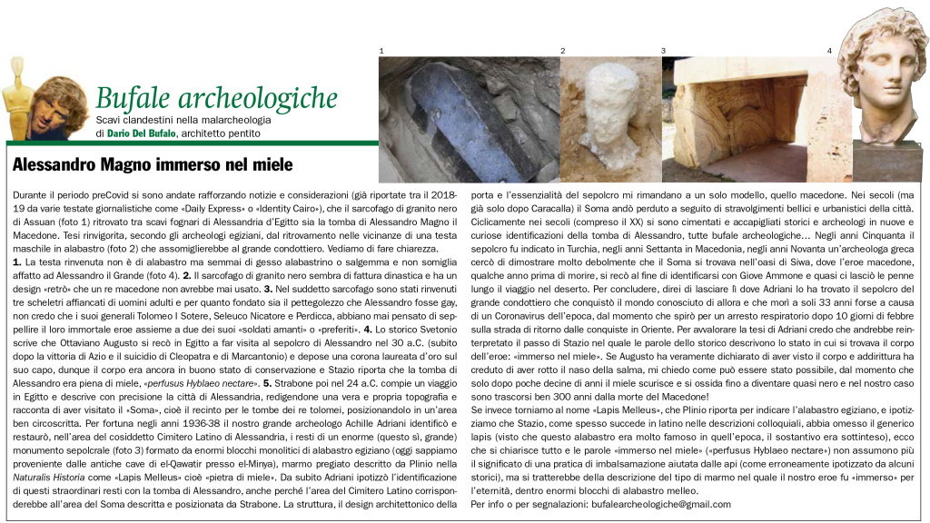 Alessandro Magno immerso nel miele Dario Del Bugalo Bufale Archeologiche GdA Luglio agosto 2020