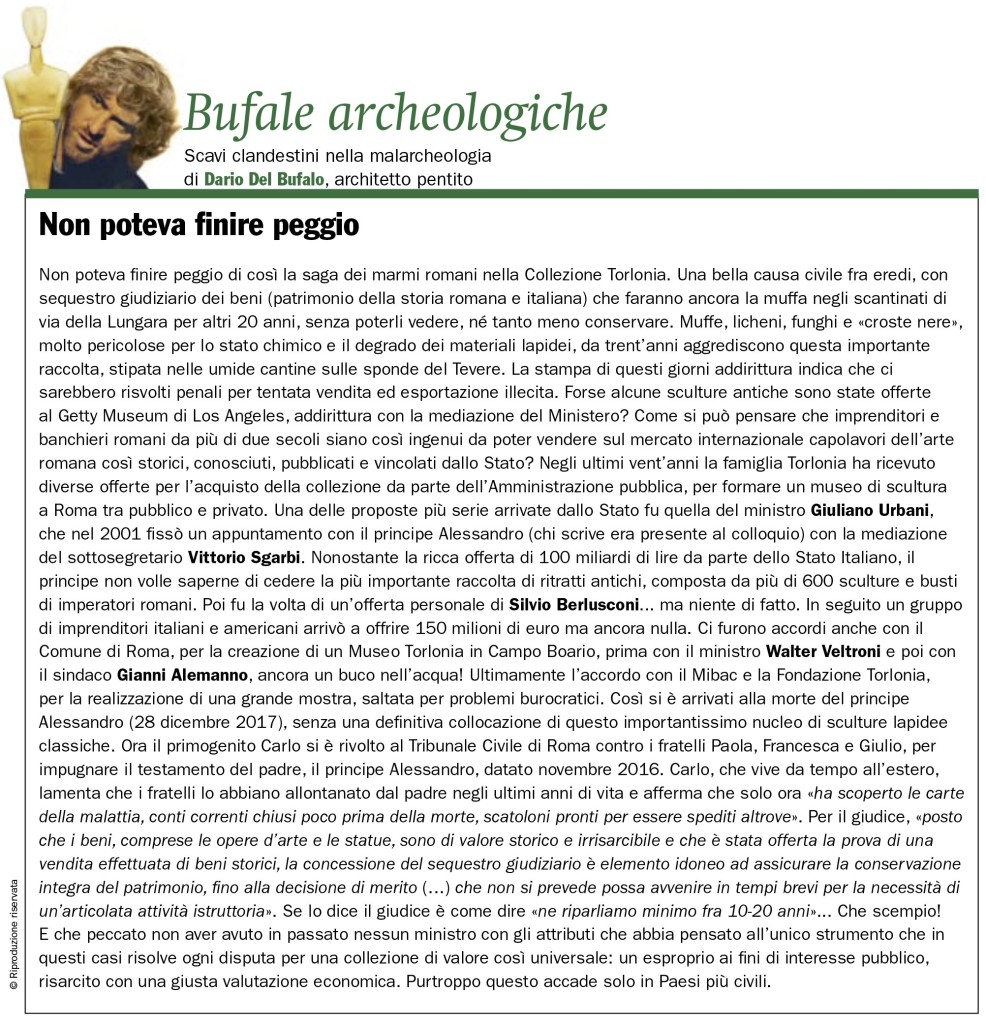 La saga della Collezione Torlonia Dario Del Bufalo Bufale Archeologiche Giornale dell'Arte 2018.11