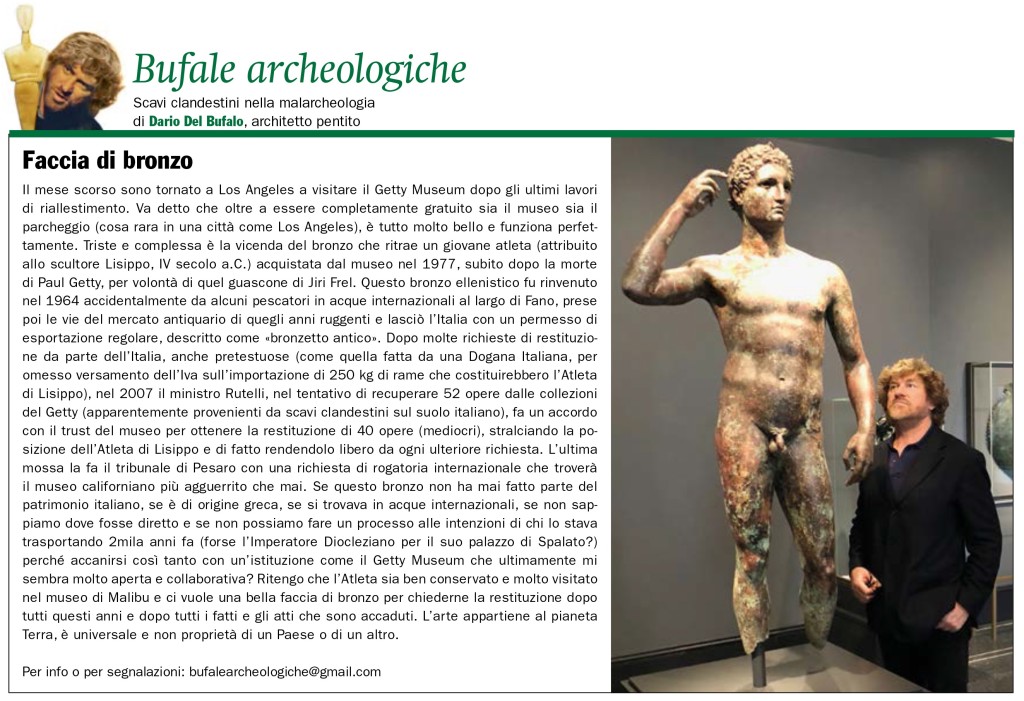 Faccia di bronzo Dario Del Bufalo Bufale Archeologiche Il Giornale dell'Arte n.395 marzo 2019