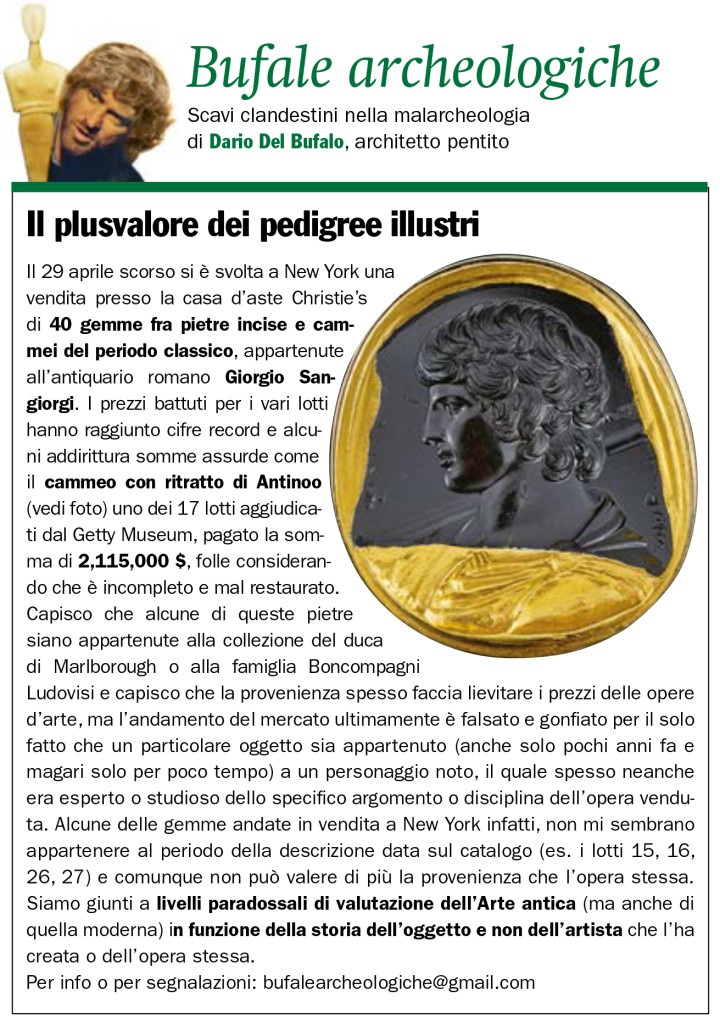 Il plusvalore dei pedigree illustri Dario Del Bufalo Bufale archeologiche Giugno 2019 IlGiornaledellarte