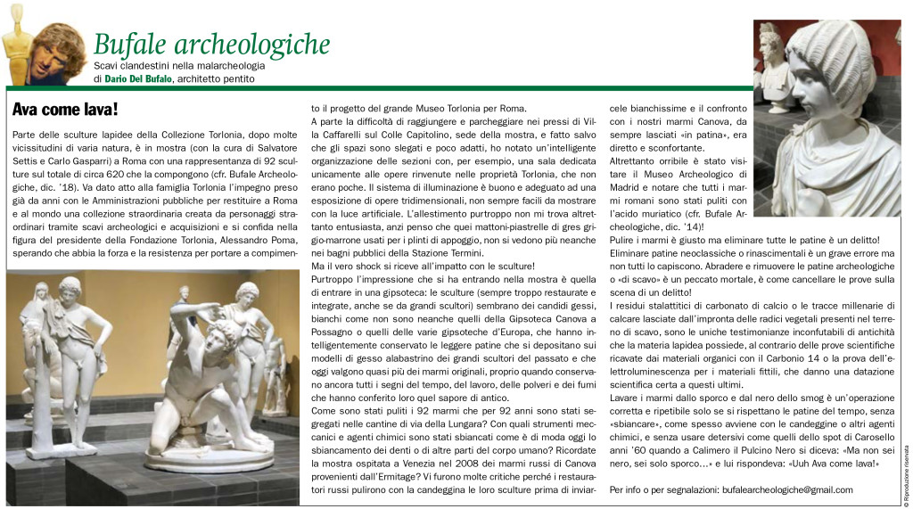 Dario Del Bufalo Ava come lava Bufale Archeologiche Giornale dell'Arte Novembre 2020